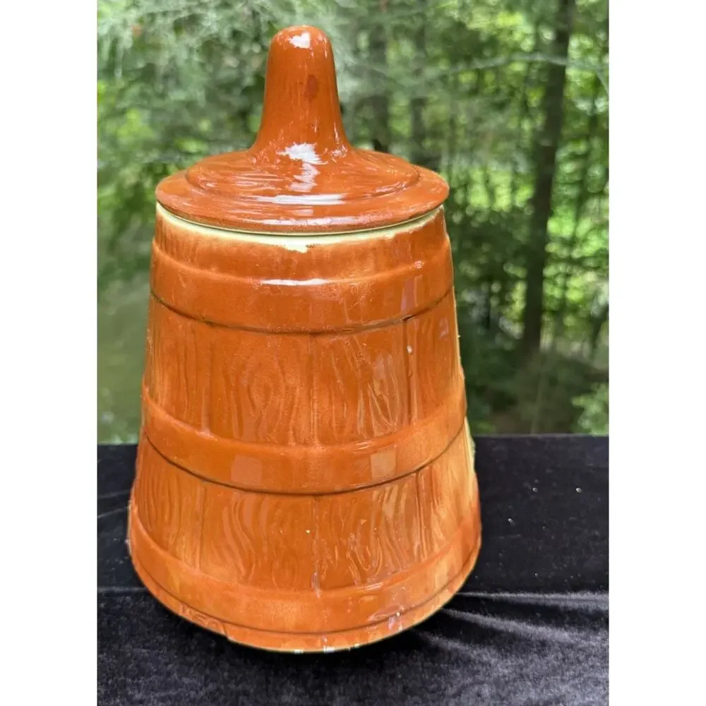 Vintage McCoy Pottery Butter Churn Dogwood Floral Cookie Jar c 1940s Made in USA